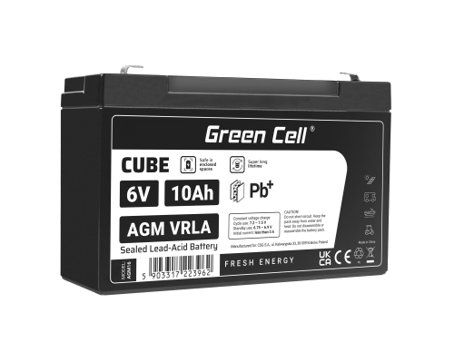 AGM GEL batteri 6V 10Ah blybatteri Green Cell vedligeholdelsesfri til biler og elbiler