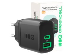 Green Cell PowerSource Duo30 oplader USB/USB-C sort, strømadapter 30 W med Power Delivery