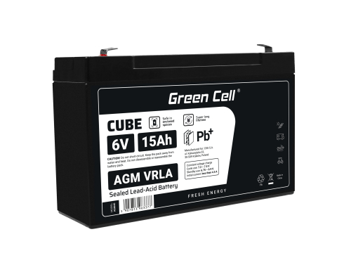 AGM GEL batteri 6V 15Ah blybatteri Green Cell vedligeholdelsesfri til alarm og belysning