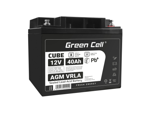 AGM GEL batteri 12V 40Ah blybatteri Green Cell vedligeholdelsesfri til cykel og traktor