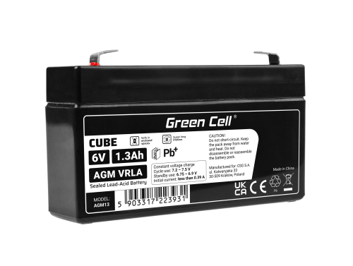 AGM GEL batteri 6V 1.3Ah blybatteri Green Cell vedligeholdelsesfri til måler og skala