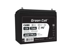 Green Cell CUBE AGM IP54 batteri AGM GEL 12V 75Ah blybatteri Green Cell vedligeholdelsesfrit til elmotor og autocamper