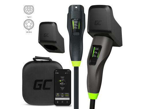 Green Cell GC Habu Mobil EV Oplader 11kW 7m Type 2 CEE 16A Wallbox med App + Habu Holder - EV-ladekabelholder
