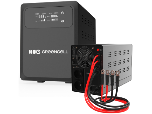 Greencell Nødkraftforsyning AVR UPS 2000VA 1200W PowerCore 24 VDC med LCD-skærm