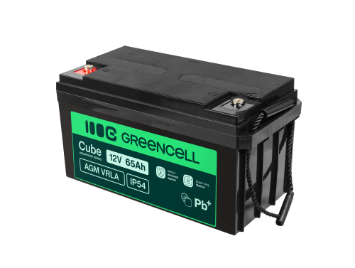Green Cell Cube AGM VRLA IP54 12V 65Ah vedligeholdelsesfri batteri til plæneklipper, scooter, båd, kørestol