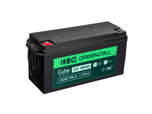 Green Cell Cube AGM VRLA IP54 12V 150Ah vedligeholdelsesfri batteri til camper, solenergi, solpaneler, båd