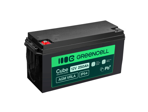 Green Cell Cube AGM VRLA IP54 12V 250Ah vedligeholdelsesfri batteri til camper, solenergi, solpaneler, båd