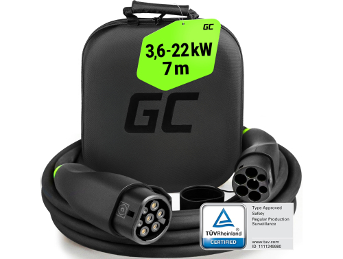 GC Snap EV Ladekabel Type 2 11kW 22kW 7m til Tesla Model 3 S X Y, Kia EV6, Hyundai IONIQ 5, Audi E-Tron, Ford Mach-E