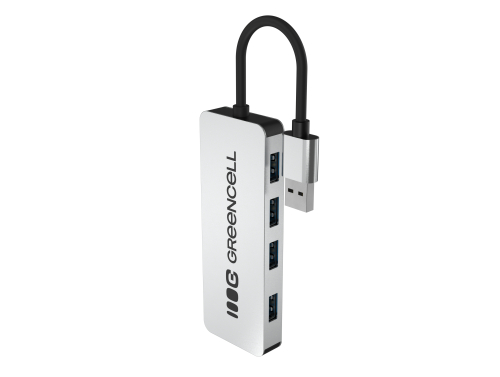 Adapter Basic HUB Greencell USB-A 4in1 (4×USB 3.0) – hurtig overførsel op til 5 Gb/s, aluminiumsdesign