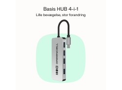 Adapter Basic HUB Greencell USB-C 4in1 (4×USB-A 3.0) – hurtig transfer op til 5 Gb/s, aluminiumsgehus