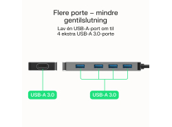 Adapter Basic HUB Greencell USB-A 4in1 (4×USB 3.0) – hurtig overførsel op til 5 Gb/s, aluminiumsdesign