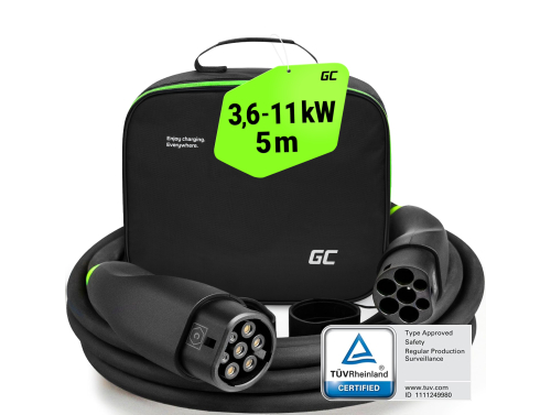 Green Cell Snap EV Ladekabel Type 2 11kW 5m til Tesla Model 3 S X Y, Kia EV6, Hyundai IONIQ 5, Audi E-Tron, Ford Mach-E