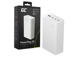 Greencell PowerPlay 30 - hvid powerbank med 30 000mAh, 22,5W, 4 porte