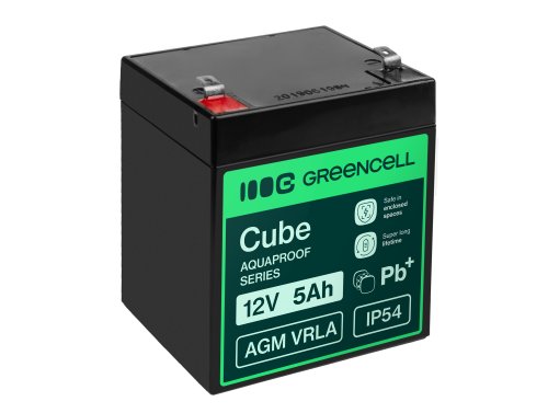 Greencell AGM VRLA 12V 5Ah vedligeholdelsesfri batteri til kasser legetøj kameraer (91x70x102mm)