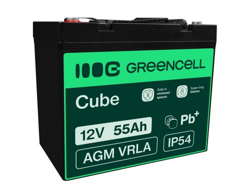 AGM GEL batteri 12V 55Ah blybatteri Green Cell vedligeholdelsesfri til både og joller