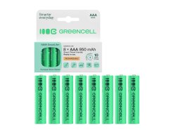 8x genopladelige Batterier AAA R3 950mAh Ni-MH foropladede Akkumulator Green Cell