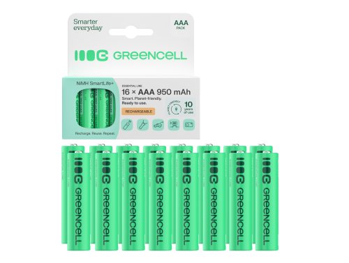 16x genopladelige Batterier AAA R3 950mAh Ni-MH foropladede Akkumulator Green Cell