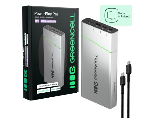 Powerbank Greencell PowerPlay Pro 20800mAh 65W – hurtig opladning, PD, Ultra Charge, fremstillet i Polen